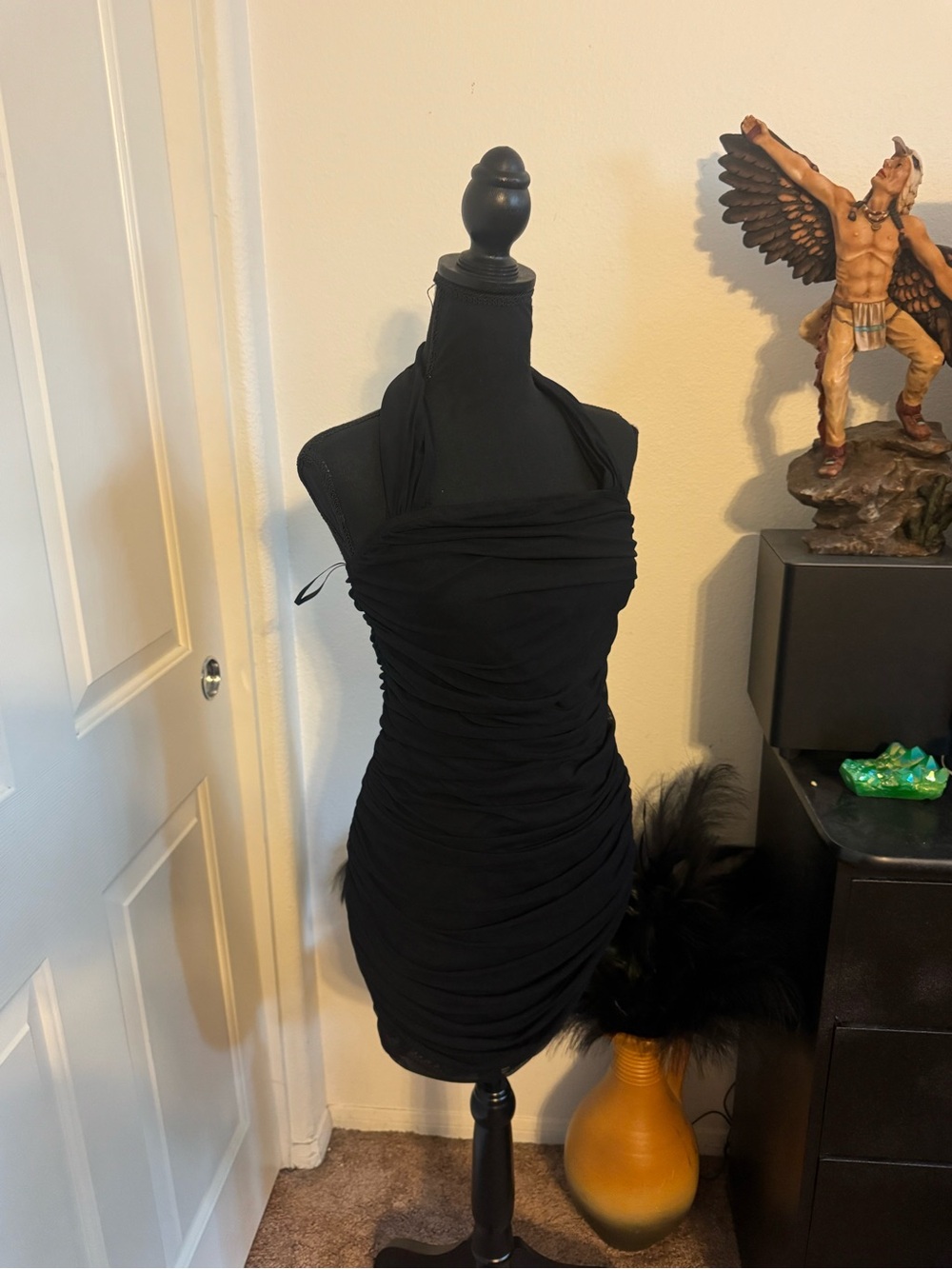 Black Ruched Halter Mini Dress - Brand Unspecified